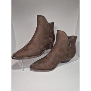 JUST FAB Womens Suede Ankle Bootie Brown Size 8.5 JB